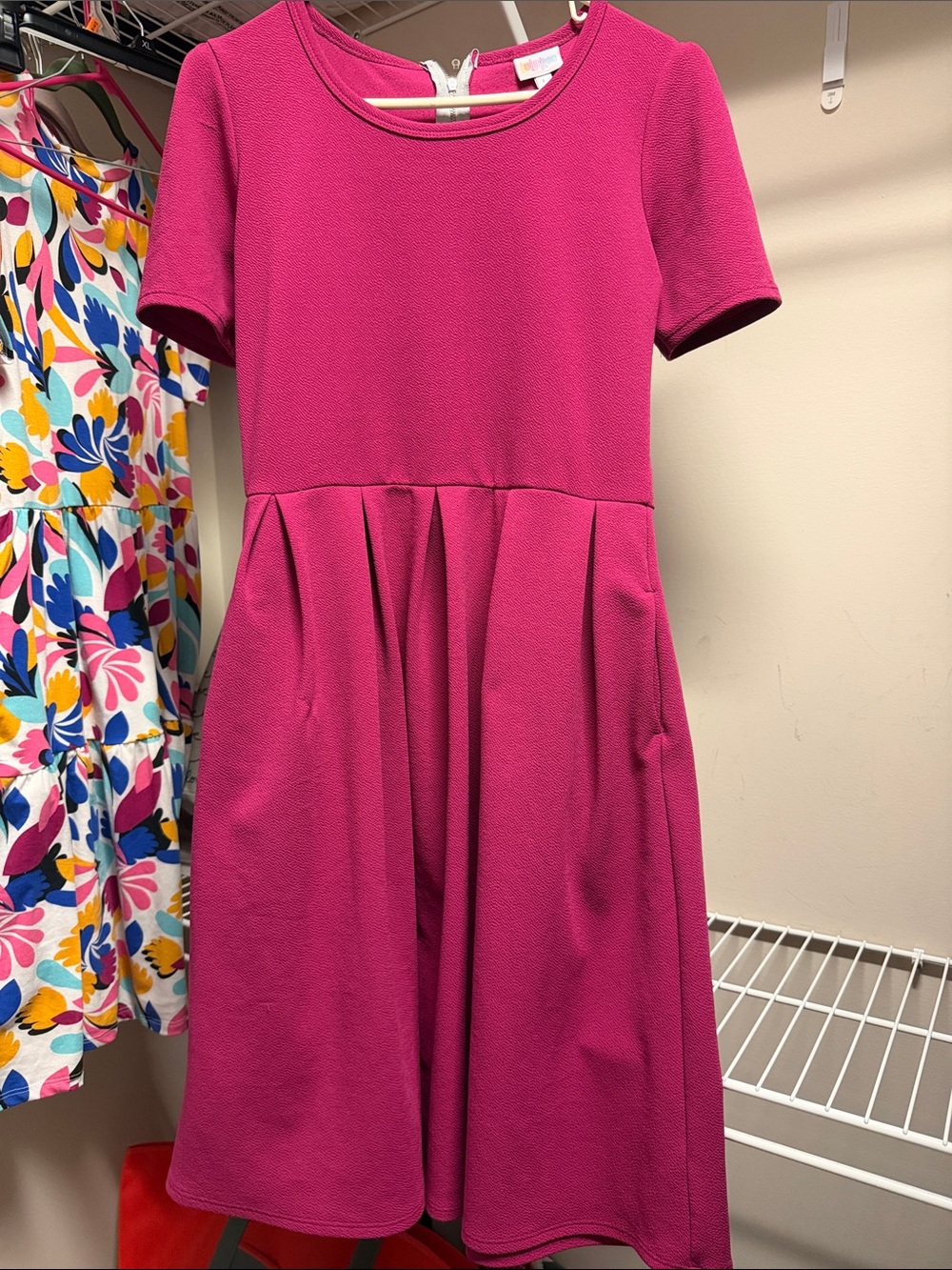 LuLaRoe Magenta Fit-and-Flare Short Sleeve Dress